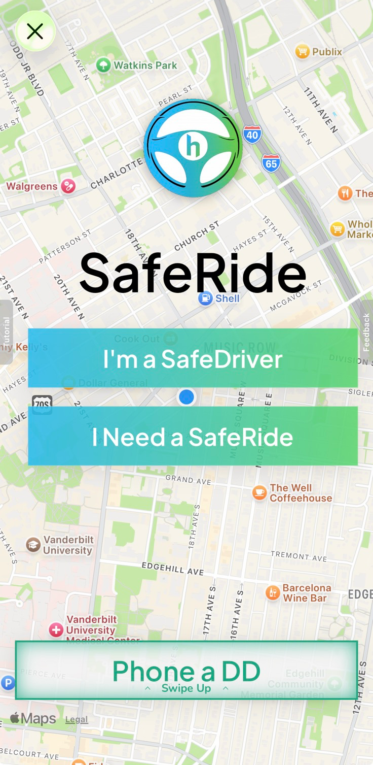 Hytch SafeRide screen